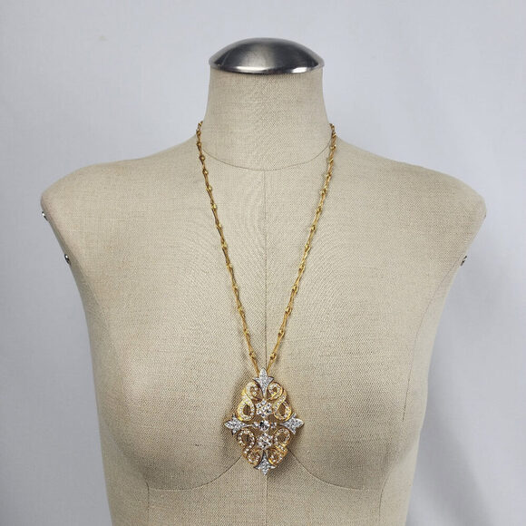 FAC Gold & Silver Tone Crystal Statement Pendant Necklace - Picture 1 of 9